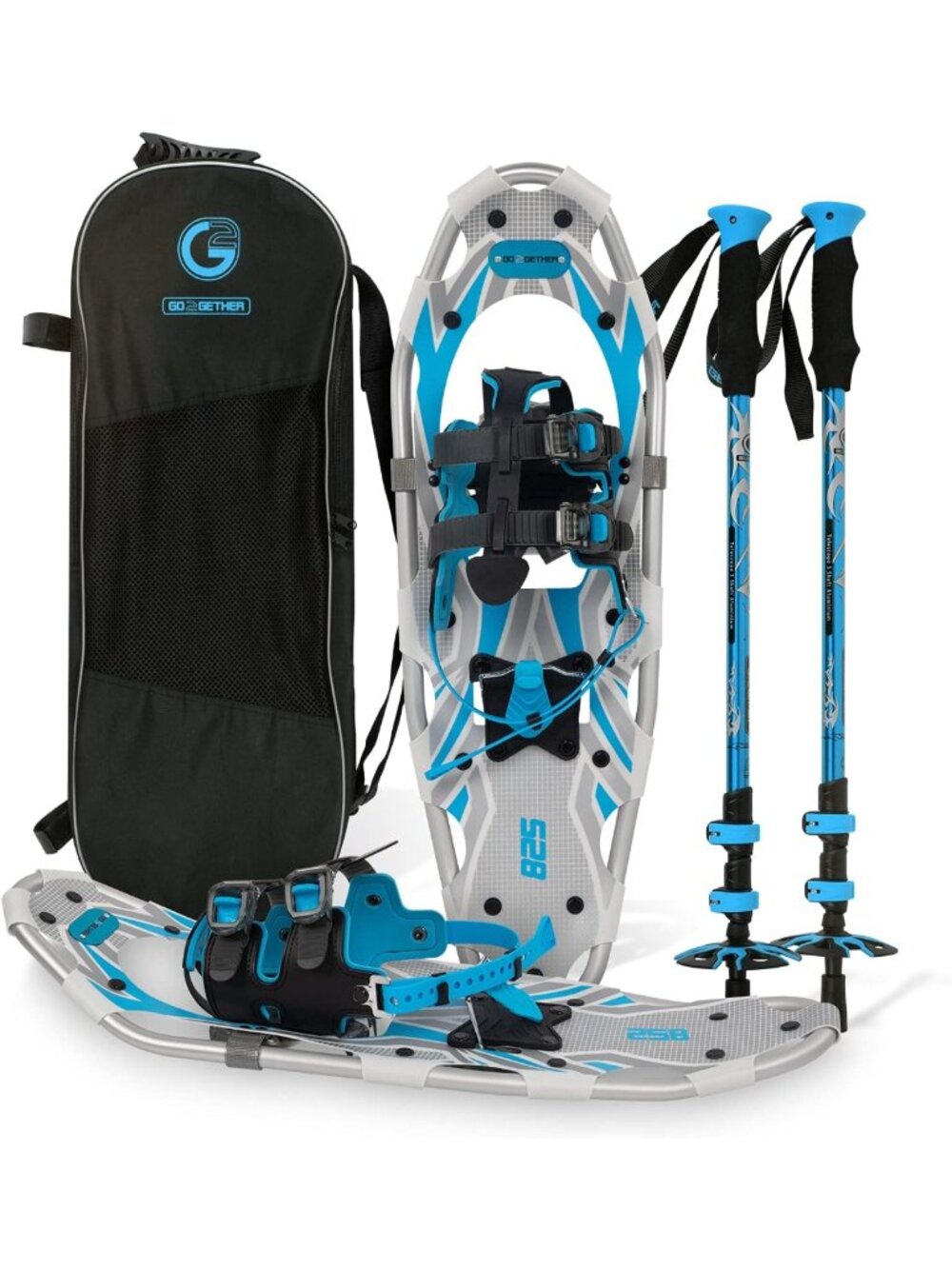 Lightweight Snowshoes with Trekking Poles & Tote Bag - EVA Padded Binding, Heel